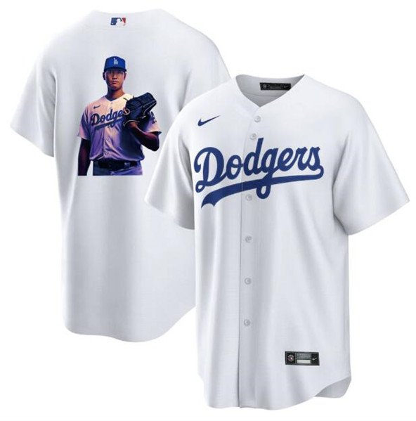 Los Angeles Dodgers #17 Shohei Ohtani White Big Logo Cool Base Stitched Jersey - Click Image to Close